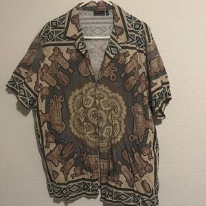 ASOS SHORT SLEEVED BUTTON DOWN SHIRT in MULTI COLORED PATTERN (TAN)